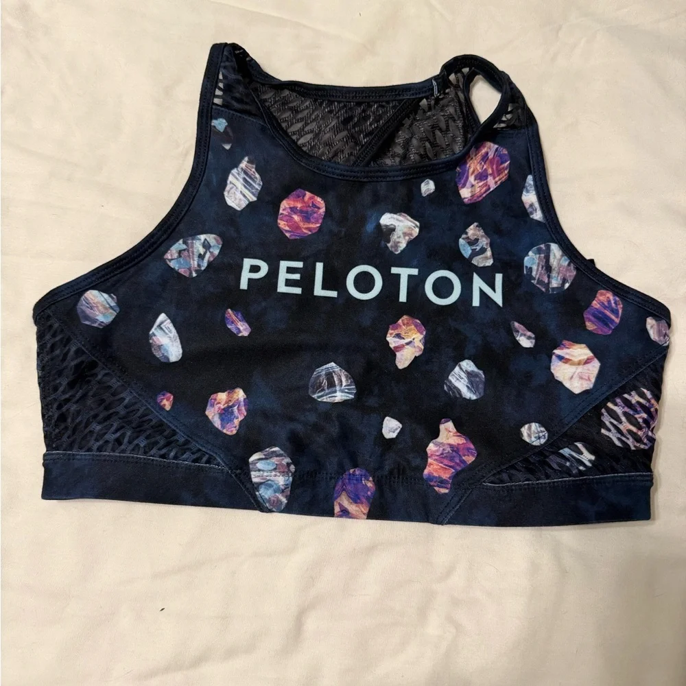 Peloton Navy Sports Bra with Purple & Multicolor Stone Print - Picture 1 of 4